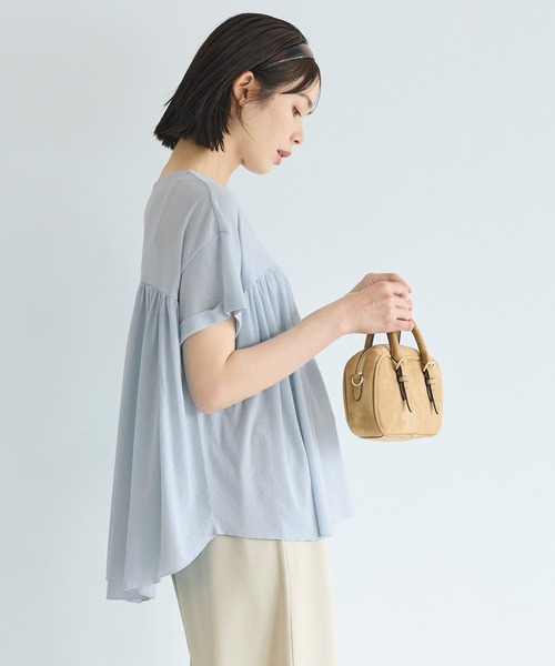 coca(coca)(コカ)の「シアージョーゼットペプラムロールアップスリーブT(Tシャツ/カットソー・レディース・ライトブルー/ブラック・M/L/S)」の6枚目の写真