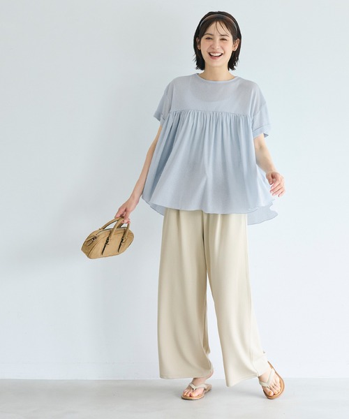 coca(coca)(コカ)の「シアージョーゼットペプラムロールアップスリーブT(Tシャツ/カットソー・レディース・ライトブルー/ブラック・M/L/S)」の7枚目の写真