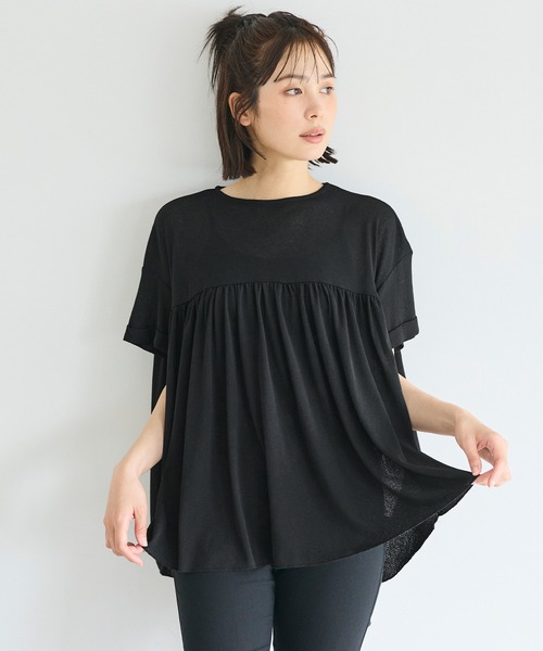coca(coca)(コカ)の「シアージョーゼットペプラムロールアップスリーブT(Tシャツ/カットソー・レディース・ライトブルー/ブラック・M/L/S)」の9枚目の写真