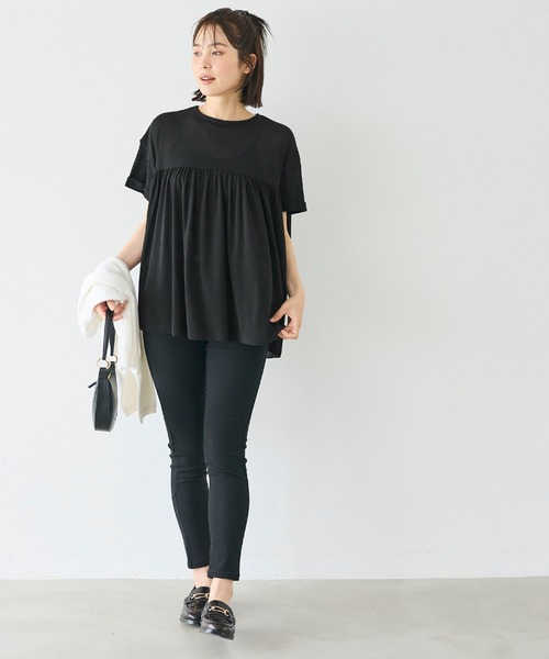 coca(coca)(コカ)の「シアージョーゼットペプラムロールアップスリーブT(Tシャツ/カットソー・レディース・ライトブルー/ブラック・M/L/S)」の12枚目の写真
