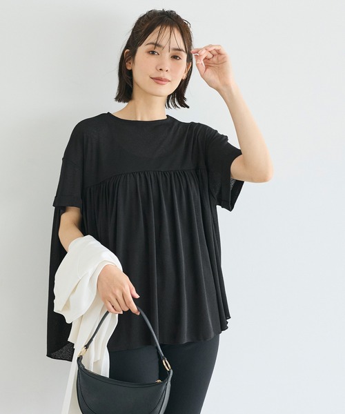 coca(coca)(コカ)の「シアージョーゼットペプラムロールアップスリーブT(Tシャツ/カットソー・レディース・ライトブルー/ブラック・M/L/S)」の14枚目の写真