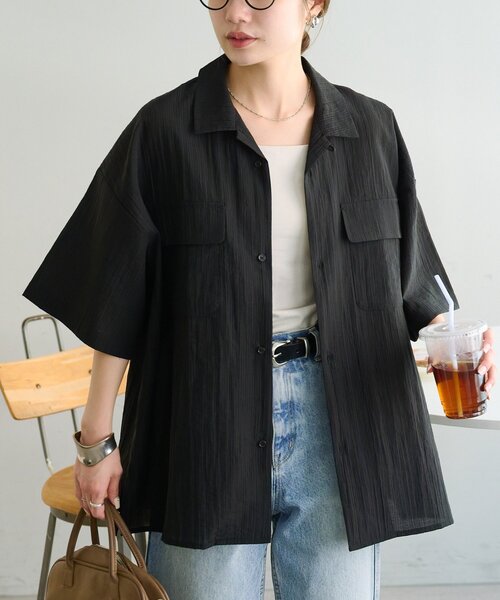 Enlude stripe open collar half‑sleeve shirt (унисекс)