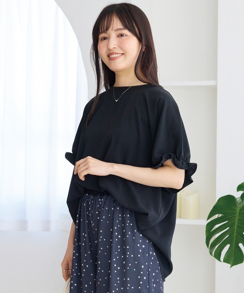 LAVEANGE(ラビアンジェ)の「ストレッチジョーゼットTブラウス|Tシャツより上品、ブラウスより気楽/オフィスカジュアル/半袖/きれいめブラウス/きれいめTシャツ(シャツ/ブラウス・レディース・オフホワイト/ブラック・5L/4L/3L/LL/M)」の17枚目の写真