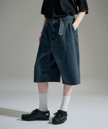 BELTED WIDE DENIM HALF PANTS / ベルテッドワイドデニムハーフパンツ