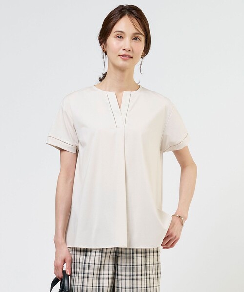 J.PRESS(ジェイプレス)の「プレーティングジャージー チュニック丈 カットソー(Tシャツ/カットソー・レディース・ライトグレー系/ネイビー系/ローズ系/グレー系・T15/T13)」の1枚目の写真