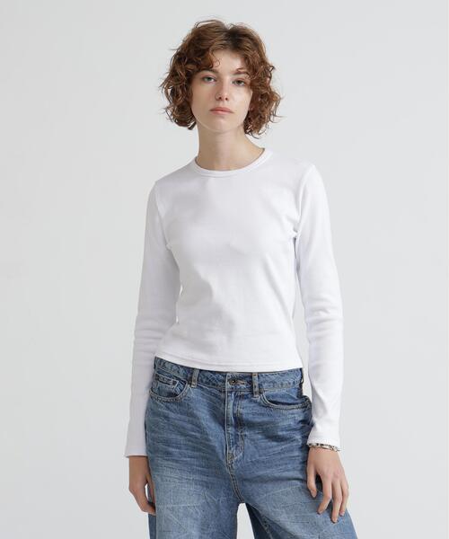AVIREX(アヴィレックス)の「《DAILY/WOMAN》L/S CREW NECK T-SHIRT(Tシャツ/カットソー・レディース・ブラック/ホワイト・M/S)」の1枚目の写真