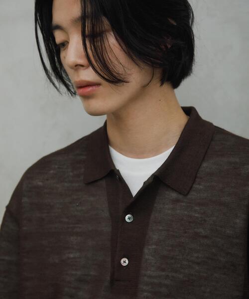 URBAN RESEARCH DOORS(アーバンリサーチドアーズ)の「Ramie High Gauge KnitPolo(ポロシャツ・メンズ・チャコールグレー/ブラウン・MEDIUM/LARGE)」の4枚目の写真