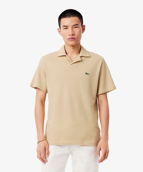 LACOSTE(ラコステ)の「コットン×リネン オープンカラーネックポロシャツ(ポロシャツ・メンズ・ベージュ/オフホワイト/ブラック・4/5/2/3)」の5枚目の写真