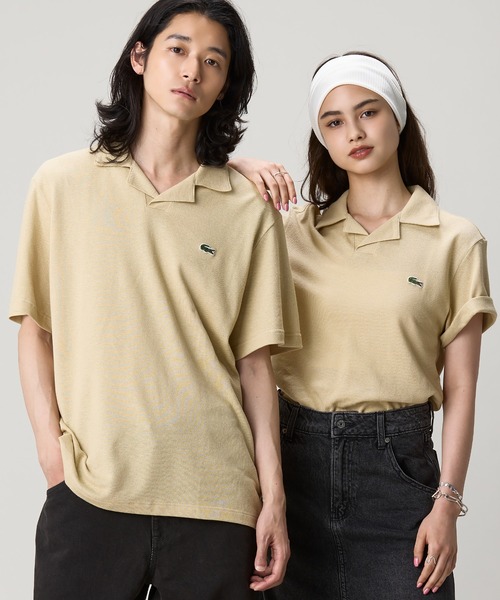 LACOSTE(ラコステ)の「コットン×リネン オープンカラーネックポロシャツ(ポロシャツ・メンズ・ベージュ/オフホワイト/ブラック・4/5/2/3)」の3枚目の写真