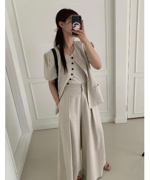 FAVORITO(ファヴォリート)の「半袖トップスワイドパンツセットアップ(セットアップ・レディース・ベージュ/グリーン/ブラック/アイボリー・F)」の16枚目の写真