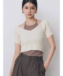 レイヤードライクVネックニット 夏服
