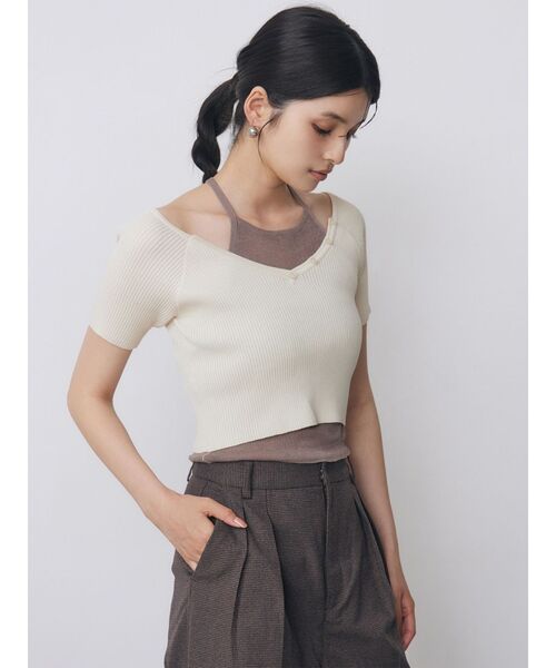 MURUA（ムルーア）の「レイヤードライクVネックニット　夏服（ニット/セーター・レディース・ピンク/ネイビー/アイボリー/ブラック・FREE）」の5枚目の写真