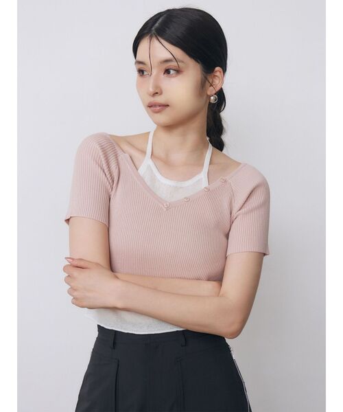 MURUA（ムルーア）の「レイヤードライクVネックニット　夏服（ニット/セーター・レディース・ピンク/ネイビー/アイボリー/ブラック・FREE）」の10枚目の写真