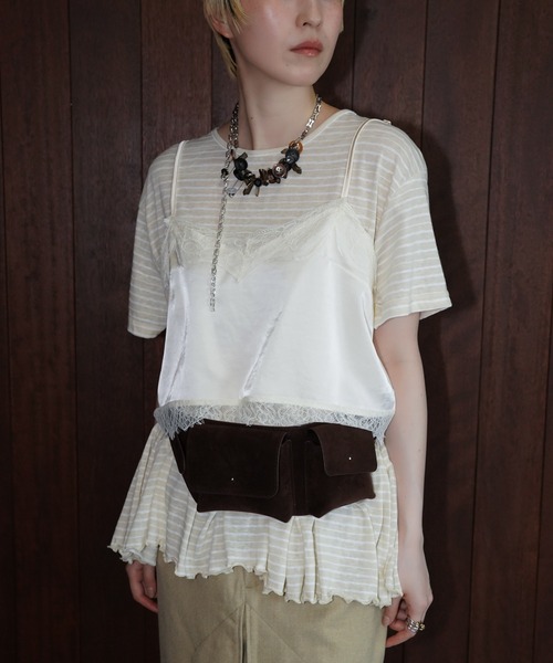 chuclla(チュクラ)の「レースレイヤードボーダートップスセット chw26s282(Tシャツ/カットソー・レディース・グレー/アイボリー/ライトブルー・FREE)」の2枚目の写真