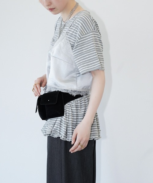 chuclla(チュクラ)の「レースレイヤードボーダートップスセット chw26s282(Tシャツ/カットソー・レディース・グレー/アイボリー/ライトブルー・FREE)」の6枚目の写真