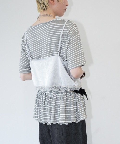 chuclla(チュクラ)の「レースレイヤードボーダートップスセット chw26s282(Tシャツ/カットソー・レディース・グレー/アイボリー/ライトブルー・FREE)」の7枚目の写真