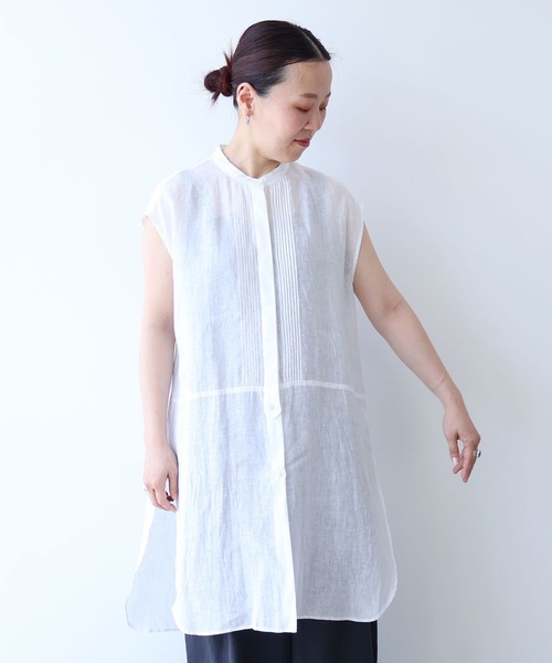 yuni(ユニ )の「60/1Linen french sleeve long blouse(シャツ/ブラウス・レディース・ホワイト/ブラック・FREE)」の1枚目の写真