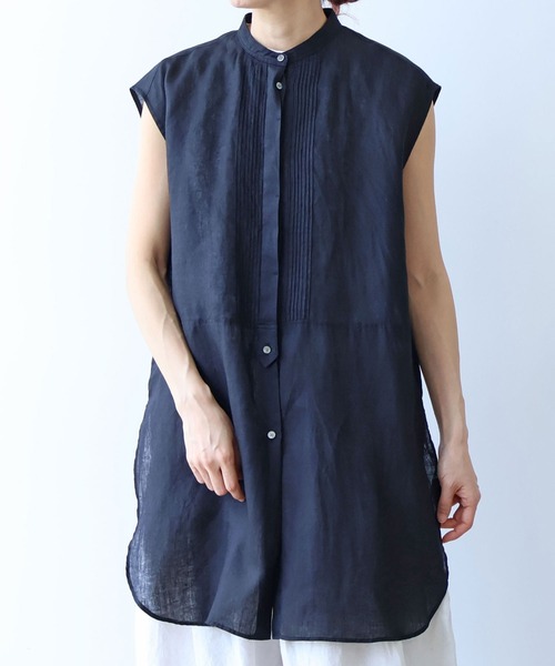 yuni(ユニ )の「60/1Linen french sleeve long blouse(シャツ/ブラウス・レディース・ホワイト/ブラック・FREE)」の2枚目の写真