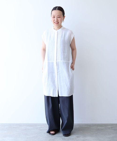 yuni(ユニ )の「60/1Linen french sleeve long blouse(シャツ/ブラウス・レディース・ホワイト/ブラック・FREE)」の8枚目の写真