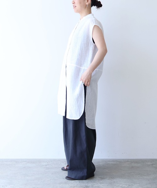 yuni(ユニ )の「60/1Linen french sleeve long blouse(シャツ/ブラウス・レディース・ホワイト/ブラック・FREE)」の10枚目の写真
