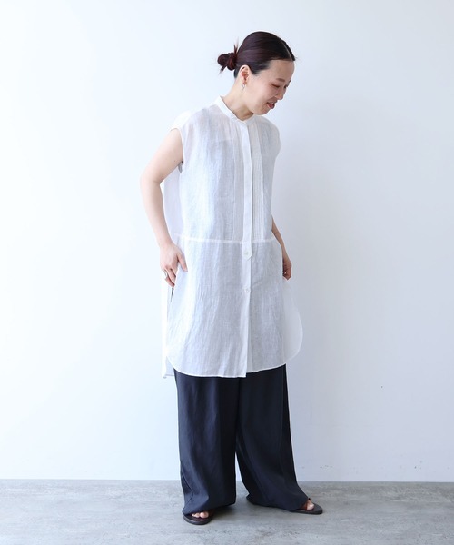 yuni(ユニ )の「60/1Linen french sleeve long blouse(シャツ/ブラウス・レディース・ホワイト/ブラック・FREE)」の9枚目の写真