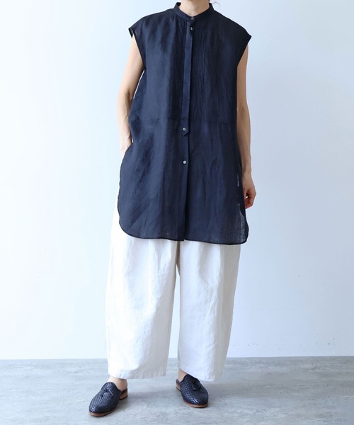 yuni(ユニ )の「60/1Linen french sleeve long blouse(シャツ/ブラウス・レディース・ホワイト/ブラック・FREE)」の3枚目の写真