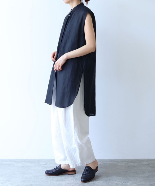 yuni(ユニ )の「60/1Linen french sleeve long blouse(シャツ/ブラウス・レディース・ホワイト/ブラック・FREE)」の4枚目の写真