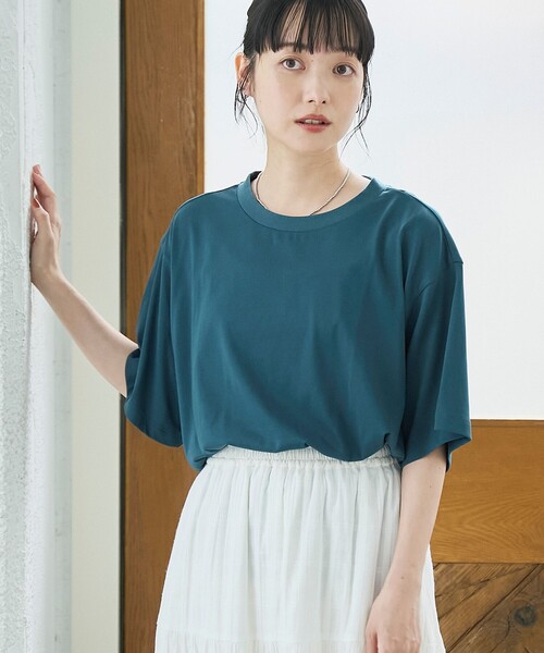 coen(コーエン)の「【Cool Hug Cotton / クールハグコットン】 ゆるTシャツ(接触冷感)(Tシャツ/カットソー・レディース・モカ/ブラック/オフホワイト/ターコイズブルー・M/L)」の4枚目の写真