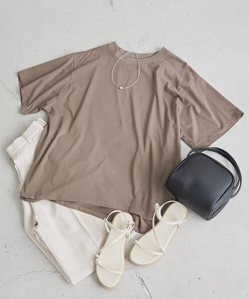 coen(コーエン)の「【Cool Hug Cotton / クールハグコットン】 ゆるTシャツ(接触冷感)(Tシャツ/カットソー・レディース・モカ/ブラック/オフホワイト/ターコイズブルー・M/L)」の3枚目の写真