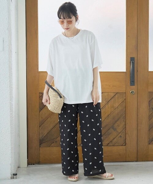coen（コーエン）の「【Cool Hug Cotton / クールハグコットン】 ゆるTシャツ（接触冷感）（Tシャツ/カットソー・レディース・モカ/ブラック/オフホワイト/ターコイズブルー・M/L）」の9枚目の写真