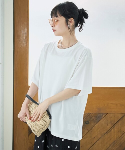 coen（コーエン）の「【Cool Hug Cotton / クールハグコットン】 ゆるTシャツ（接触冷感）（Tシャツ/カットソー・レディース・モカ/ブラック/オフホワイト/ターコイズブルー・M/L）」の11枚目の写真