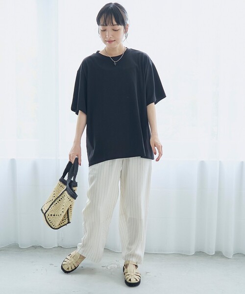 coen(コーエン)の「【Cool Hug Cotton / クールハグコットン】 ゆるTシャツ(接触冷感)(Tシャツ/カットソー・レディース・モカ/ブラック/オフホワイト/ターコイズブルー・M/L)」の19枚目の写真