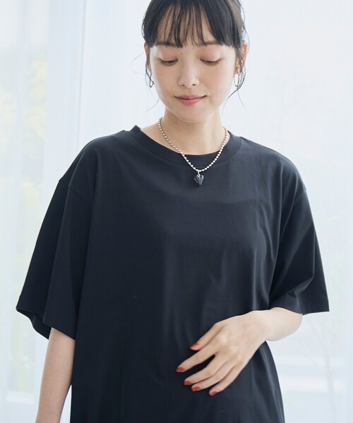 coen(コーエン)の「【Cool Hug Cotton / クールハグコットン】 ゆるTシャツ(接触冷感)(Tシャツ/カットソー・レディース・モカ/ブラック/オフホワイト/ターコイズブルー・M/L)」の15枚目の写真
