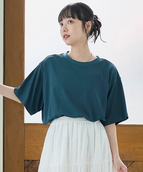 coen(コーエン)の「【Cool Hug Cotton / クールハグコットン】 ゆるTシャツ(接触冷感)(Tシャツ/カットソー・レディース・モカ/ブラック/オフホワイト/ターコイズブルー・M/L)」の7枚目の写真