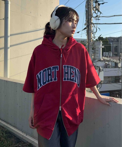 AS KNOW AS plus（アズノゥアズプラス）の「〇Ｗジップとロゴ5分袖パーカー【UNISEX ITEM】（パーカー・レディース・チャコールグレー/カモフラージュ/オートミール/レッド/ネイビー/アイボリー系/グレー系/グリーン系その他/レッド系/ネイビー系・FREE）」の10枚目の写真