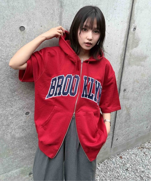 〇Wジップとロゴ5分袖パーカー【UNISEX ITEM】（パーカー）｜AS KNOW