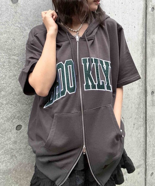 〇Wジップとロゴ5分袖パーカー【UNISEX ITEM】（パーカー）｜AS KNOW