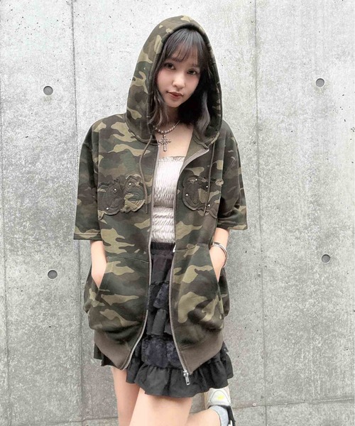 〇Wジップとロゴ5分袖パーカー【UNISEX ITEM】（パーカー）｜AS KNOW