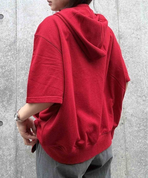 AS KNOW AS plus(アズノゥアズプラス)の「〇Wジップとロゴ5分袖パーカー【UNISEX ITEM】(パーカー・レディース・チャコールグレー/カモフラージュ/オートミール/レッド/ネイビー・FREE)」の14枚目の写真