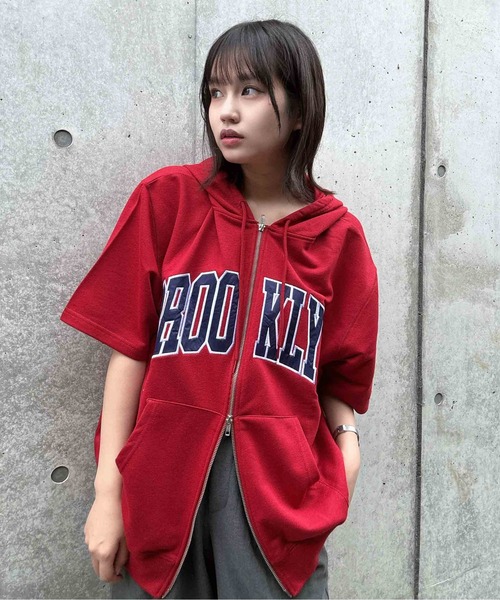 〇Wジップとロゴ5分袖パーカー【UNISEX ITEM】（パーカー）｜AS KNOW