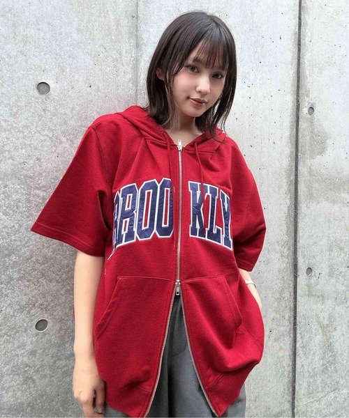 〇Wジップとロゴ5分袖パーカー【UNISEX ITEM】（パーカー）｜AS KNOW