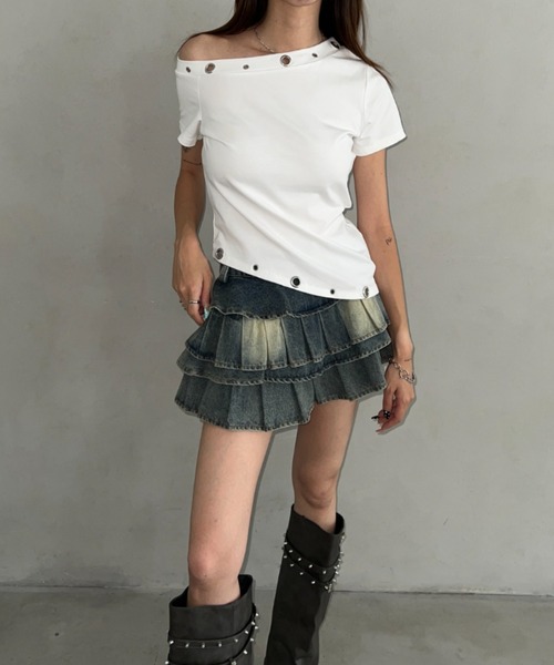 Bamm（バム）の「アイレットワンショルコンパクトT（Tシャツ/カットソー・レディース・グレー/ホワイト/ブラック・FREE）」の7枚目の写真