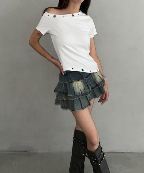 Bamm（バム）の「アイレットワンショルコンパクトT（Tシャツ/カットソー・レディース・グレー/ホワイト/ブラック・FREE）」の5枚目の写真