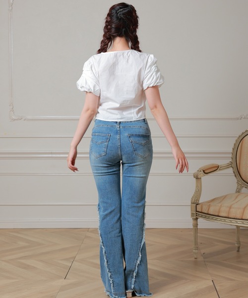 Anely（アネリー）の「Anely ピンタック レース パフスリーブ ショート ブラウス（シャツ/ブラウス・レディース・ブラック/ホワイト・FREE）」の8枚目の写真