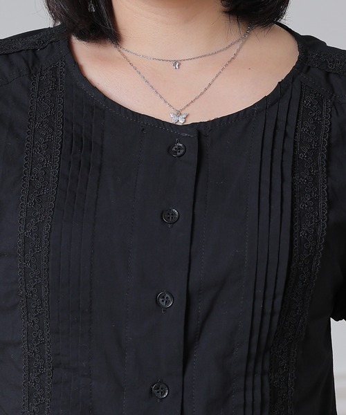 Anely（アネリー）の「Anely ピンタック レース パフスリーブ ショート ブラウス（シャツ/ブラウス・レディース・ブラック/ホワイト・FREE）」の14枚目の写真