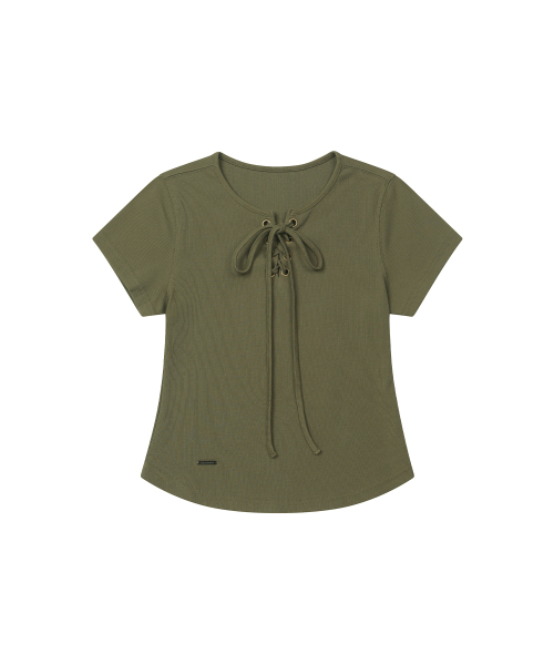 SECONDMONO（セカンドモノローグ）の「Lace-Up Rib Slim Tee [KHAKI]_SEWTS035KHAKI（Tシャツ/カットソー・レディース・その他・F）」の3枚目の写真