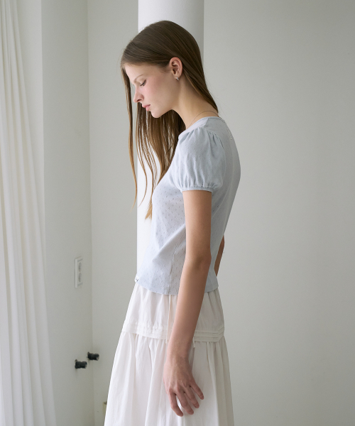 DEHEVE（デヘヴェ）の「Label Point Puff T-shirt [Sky Blue]（Tシャツ/カットソー・レディース・スカイブルー・OS）」の9枚目の写真