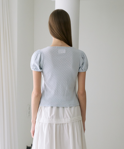 DEHEVE（デヘヴェ）の「Label Point Puff T-shirt [Sky Blue]（Tシャツ/カットソー・レディース・スカイブルー・OS）」の8枚目の写真