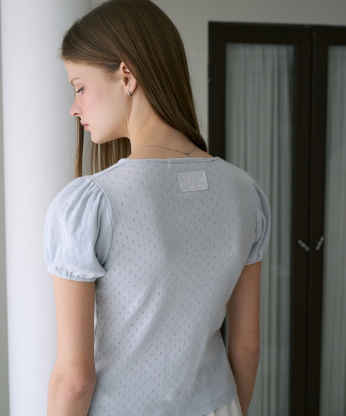 DEHEVE（デヘヴェ）の「Label Point Puff T-shirt [Sky Blue]（Tシャツ/カットソー・レディース・スカイブルー・OS）」の7枚目の写真