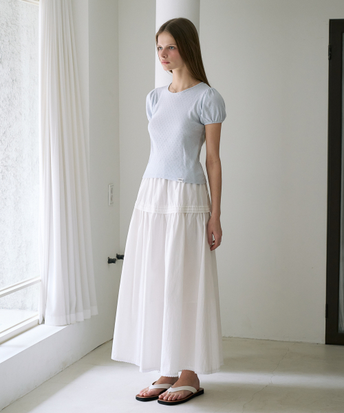DEHEVE（デヘヴェ）の「Label Point Puff T-shirt [Sky Blue]（Tシャツ/カットソー・レディース・スカイブルー・OS）」の5枚目の写真